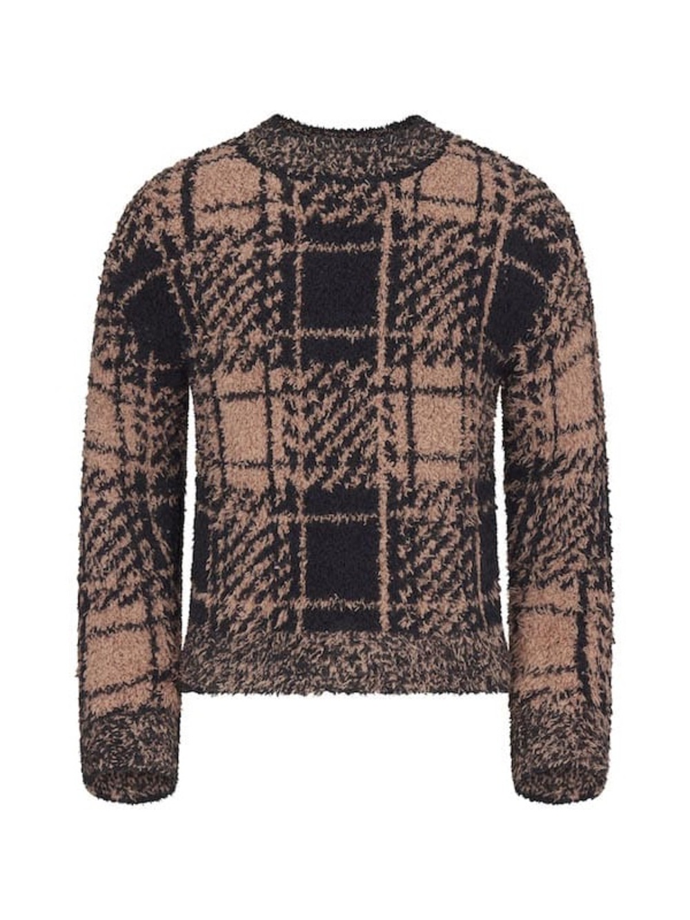 SKIMS Fuzzy Plaid Crewneck Sweater - Black &‎ Tan